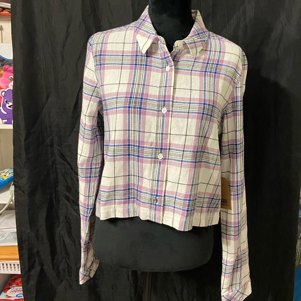 Vans women’s flannel purple white with free shirt